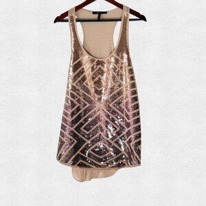 BCBGMaxAzria Sequin Racerback Tank Top Geometric Ombre Pink Sand Large Silk